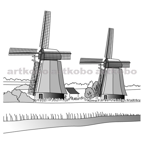 Web教材イラスト図版工房 S オランダの風車と水路